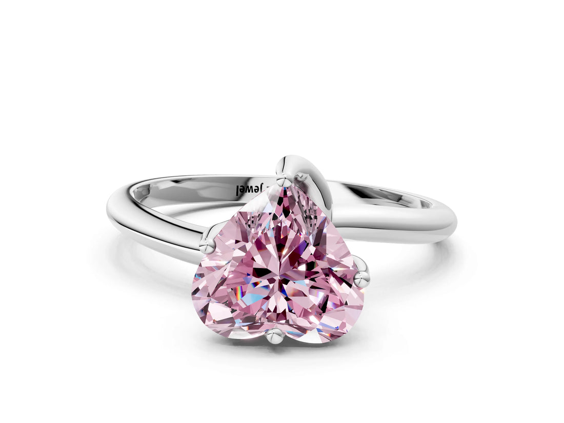 White gold Fancy Pink Heart Cut Diamond Solitaire Engagement Ring with Four-Prong Setting and Classic Band_32