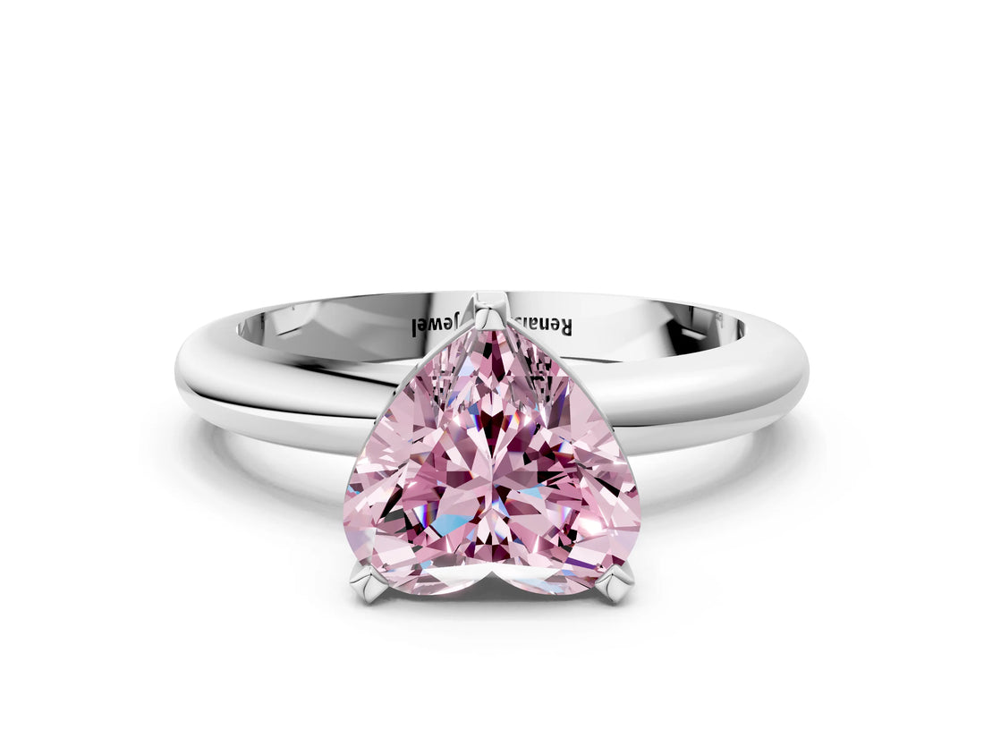 White gold Fancy Pink Heart Cut Diamond Solitaire Engagement Ring with Round Band and Four-Prong Setting_234