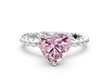 White gold Fancy Pink Heart Cut Diamond Solitaire Ring with Beaded Band and Prong Setting_372