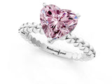 White gold Fancy Pink Heart Cut Diamond Solitaire Ring with Beaded Band and Prong Setting_373