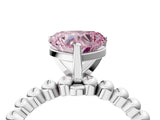 White gold Fancy Pink Heart Cut Diamond Solitaire Ring with Beaded Band and Prong Setting_376