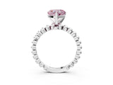 White gold Fancy Pink Heart Cut Diamond Solitaire Ring with Beaded Band and Prong Setting_381