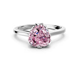 White gold Fancy Pink Heart Cut Diamond Solitaire Ring with Flower Prong Setting and Classic Band_112