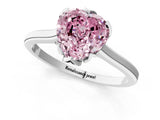 White gold Fancy Pink Heart Cut Diamond Solitaire Ring with Flower Prong Setting and Classic Band_126