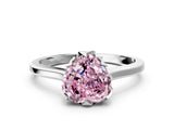 White gold Fancy Pink Heart Cut Diamond Solitaire Ring with Flower Prong Setting and Classic Band_128