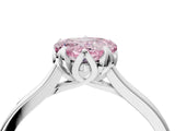 White gold Fancy Pink Heart Cut Diamond Solitaire Ring with Flower Prong Setting and Classic Band_132