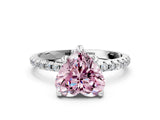 White gold Fancy Pink Heart Cut Diamond Solitaire Ring with Four-Prong Setting and Pavé Band_3