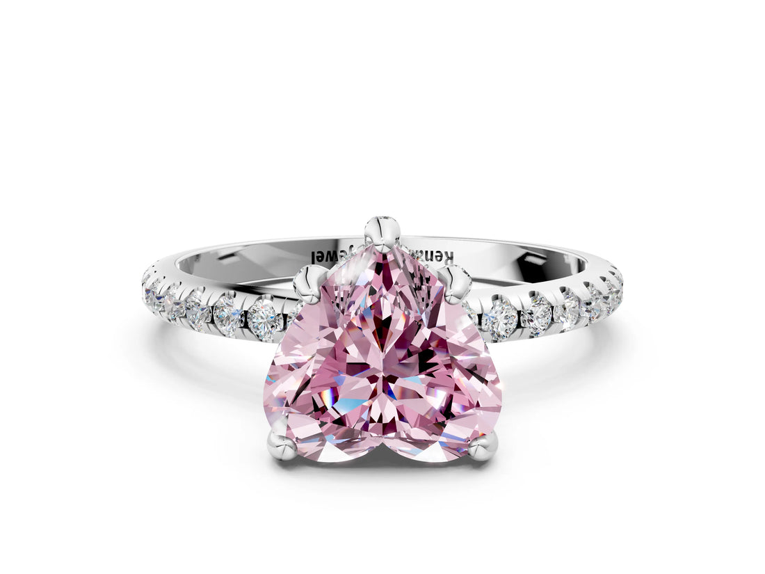 White gold Fancy Pink Heart Cut Diamond Solitaire Ring with Four-Prong Setting and Pavé Band_3
