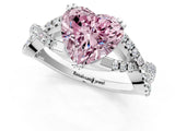 White gold Fancy Pink Heart Cut Diamond Solitaire Ring with Four-Prong Setting and Twisted Pavé Band_76