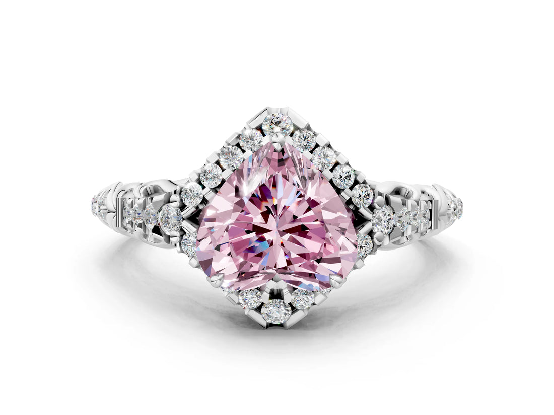 White gold Fancy Pink Heart Cut Diamond Solitaire Ring with Hidden Halo and Pavé Band_39