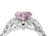 White gold Fancy Pink Heart Cut Diamond Solitaire Ring with Hidden Halo and Pavé Band_43