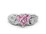 White gold Fancy Pink Heart Cut Diamond Solitaire Ring with Milgrain Pavé Band and Four-Prong Setting_220