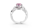 White gold Fancy Pink Heart Cut Diamond Solitaire Ring with Milgrain Pavé Band and Four-Prong Setting_222