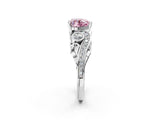 White gold Fancy Pink Heart Cut Diamond Solitaire Ring with Milgrain Pavé Band and Four-Prong Setting_222