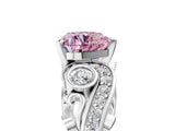 White gold Fancy Pink Heart Cut Diamond Solitaire Ring with Milgrain Pavé Band and Four-Prong Setting_224