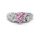 White gold Fancy Pink Heart Cut Diamond Solitaire Ring with Milgrain Pavé Band and Four-Prong Setting_226