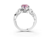 White gold Fancy Pink Heart Cut Diamond Solitaire Ring with Milgrain Pavé Band and Four-Prong Setting_229