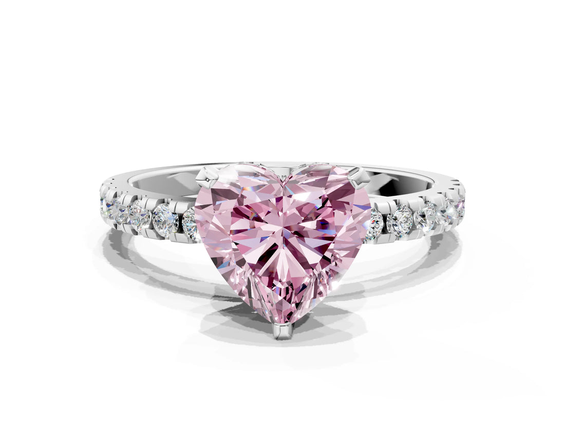 White gold Fancy Pink Heart Cut Diamond Solitaire Ring with Pavé Band and Four-Prong Setting_60