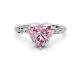 White gold Fancy Pink Heart Cut Diamond Solitaire Ring with Pavé Band and Hidden Halo_115