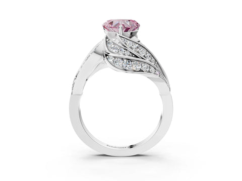 White gold Fancy Pink Heart Cut Diamond Solitaire Ring with Prong Setting and Twisted Pavé Band_15