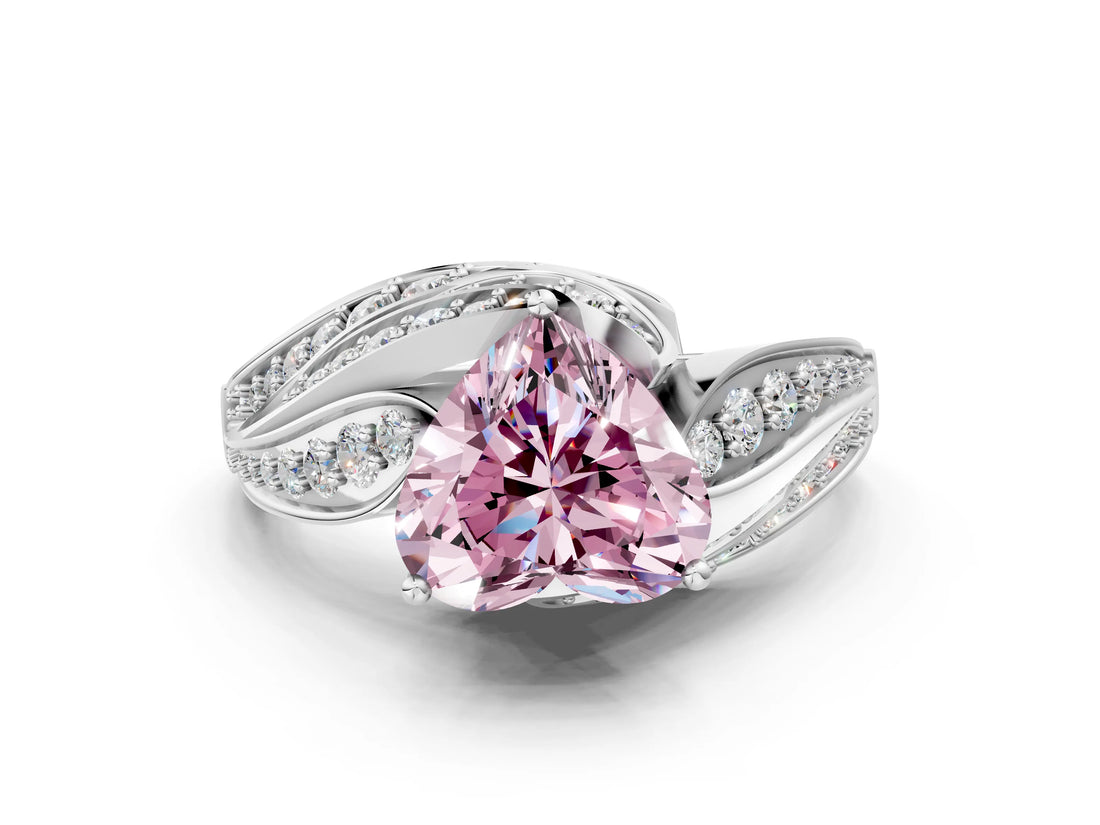 White gold Fancy Pink Heart Cut Diamond Solitaire Ring with Prong Setting and Twisted Pavé Band_24