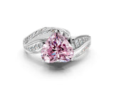 White gold Fancy Pink Heart Cut Diamond Solitaire Ring with Prong Setting and Twisted Pavé Band_24