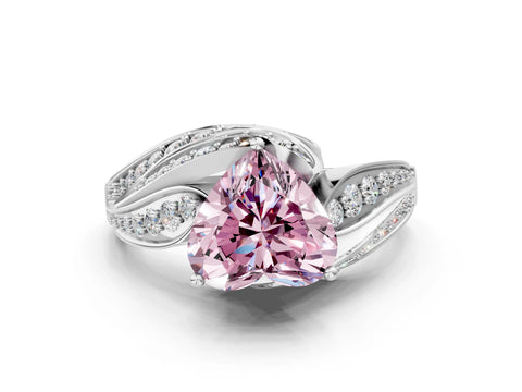 White gold Fancy Pink Heart Cut Diamond Solitaire Ring with Prong Setting and Twisted Pavé Band_24