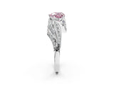 White gold Fancy Pink Heart Cut Diamond Solitaire Ring with Prong Setting and Twisted Pavé Band_26