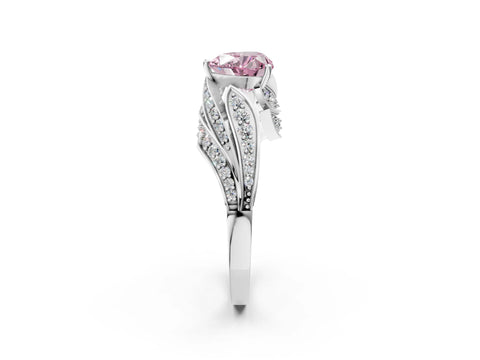 White gold Fancy Pink Heart Cut Diamond Solitaire Ring with Prong Setting and Twisted Pavé Band_26