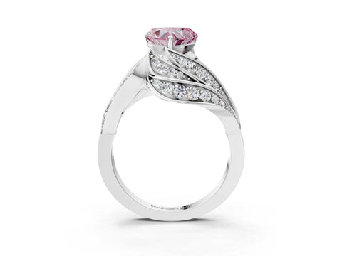 White gold Fancy Pink Heart Cut Diamond Solitaire Ring with Prong Setting and Twisted Pavé Band_27