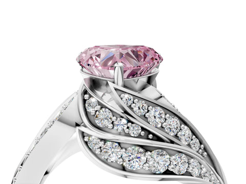 White gold Fancy Pink Heart Cut Diamond Solitaire Ring with Prong Setting and Twisted Pavé Band_28