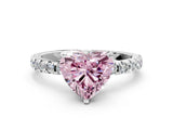 White gold Fancy Pink Heart Cut Diamond Solitaire Ring with Round  Pavé Band and Four-Prong Setting_60