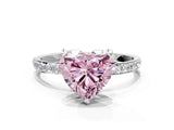 White gold Fancy Pink Heart Cut Diamond Solitaire Ring with Round  Pavé Band and Prong Setting_117