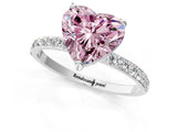 White gold Fancy Pink Heart Cut Diamond Solitaire Ring with Round  Pavé Band and Prong Setting_118