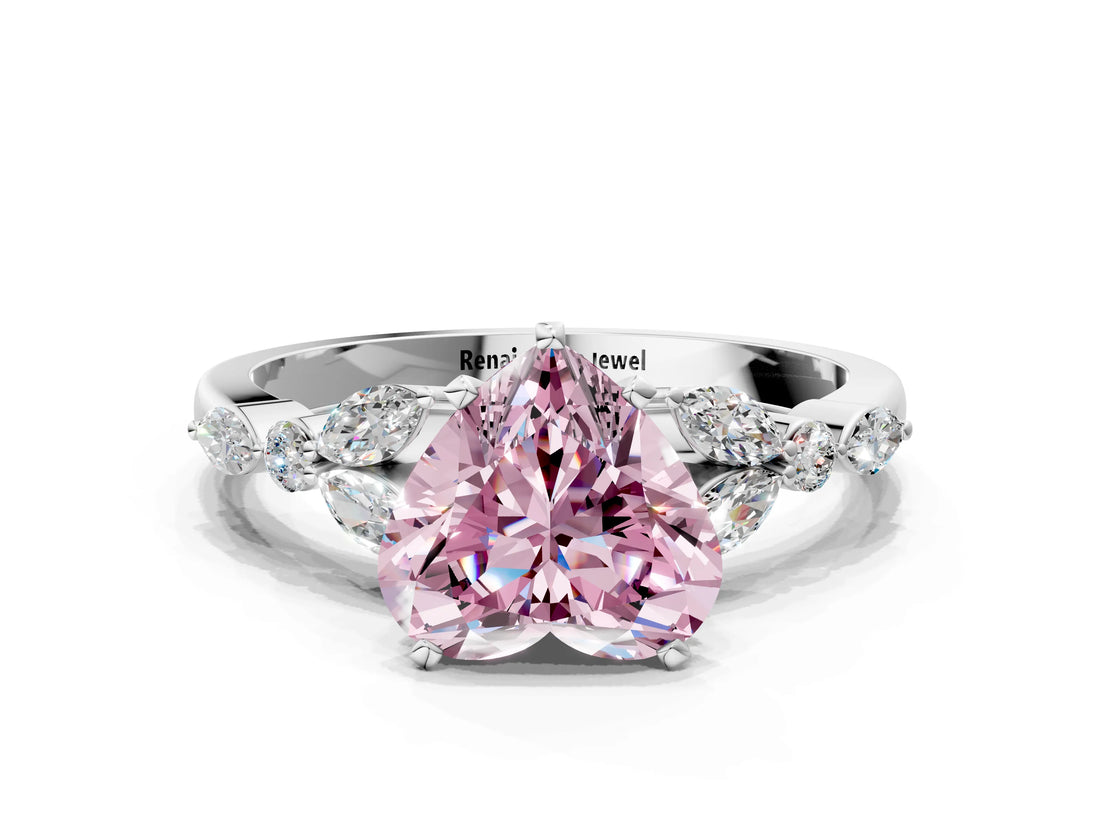 White gold Fancy Pink Heart Cut Diamond Solitaire Ring with Side Stones and Four-Prong Setting_95