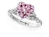 White gold Fancy Pink Heart Cut Diamond Solitaire Ring with Side Stones and Four-Prong Setting_96