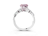White gold Fancy Pink Heart Cut Diamond Solitaire Ring with Side Stones and Four-Prong Setting_99