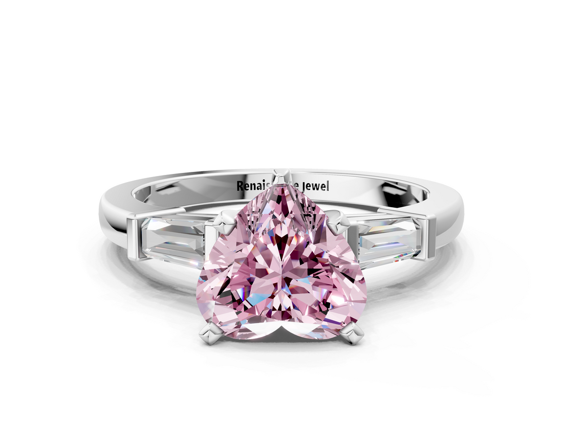 White gold Fancy Pink Heart  Cut Diamond Solitaire Ring with Tapered Baguette Accents and Four-Prong Setting_40