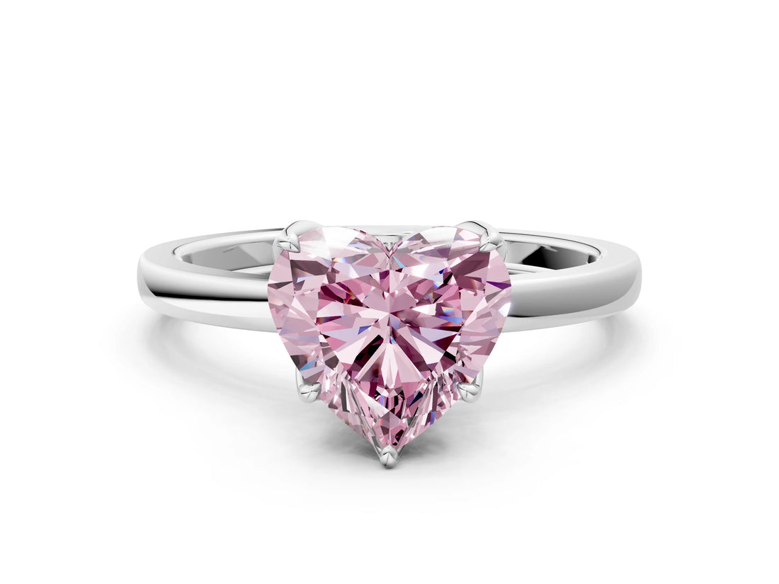 White gold Fancy Pink Heart Cut Diamond Solitaire Ring with Thin Band and Prong Setting_14