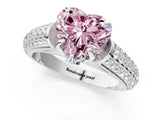 White gold Fancy Pink Heart Cut Diamond Solitaire Ring with Three-Row Pavé Band and Four-Prong Setting_51