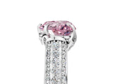 White gold Fancy Pink Heart Cut Diamond Solitaire Ring with Three-Row Pavé Band and Four-Prong Setting_54