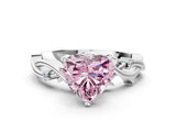White gold Fancy Pink Heart Cut Diamond Solitaire Ring with Twisted Band and Prong Setting_337