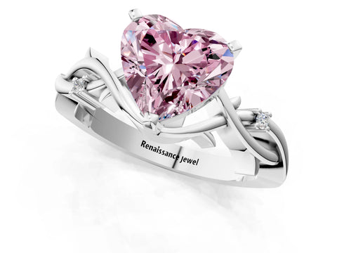 White gold Fancy Pink Heart Cut Diamond Solitaire Ring with Twisted Band and Prong Setting_338
