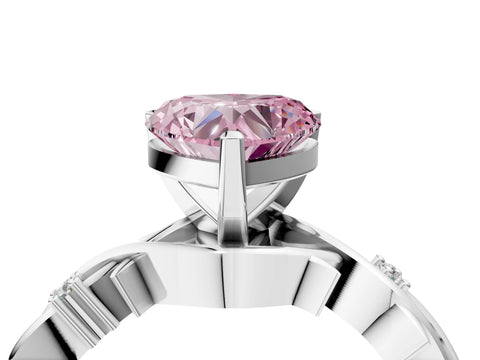 White gold Fancy Pink Heart Cut Diamond Solitaire Ring with Twisted Band and Prong Setting_341