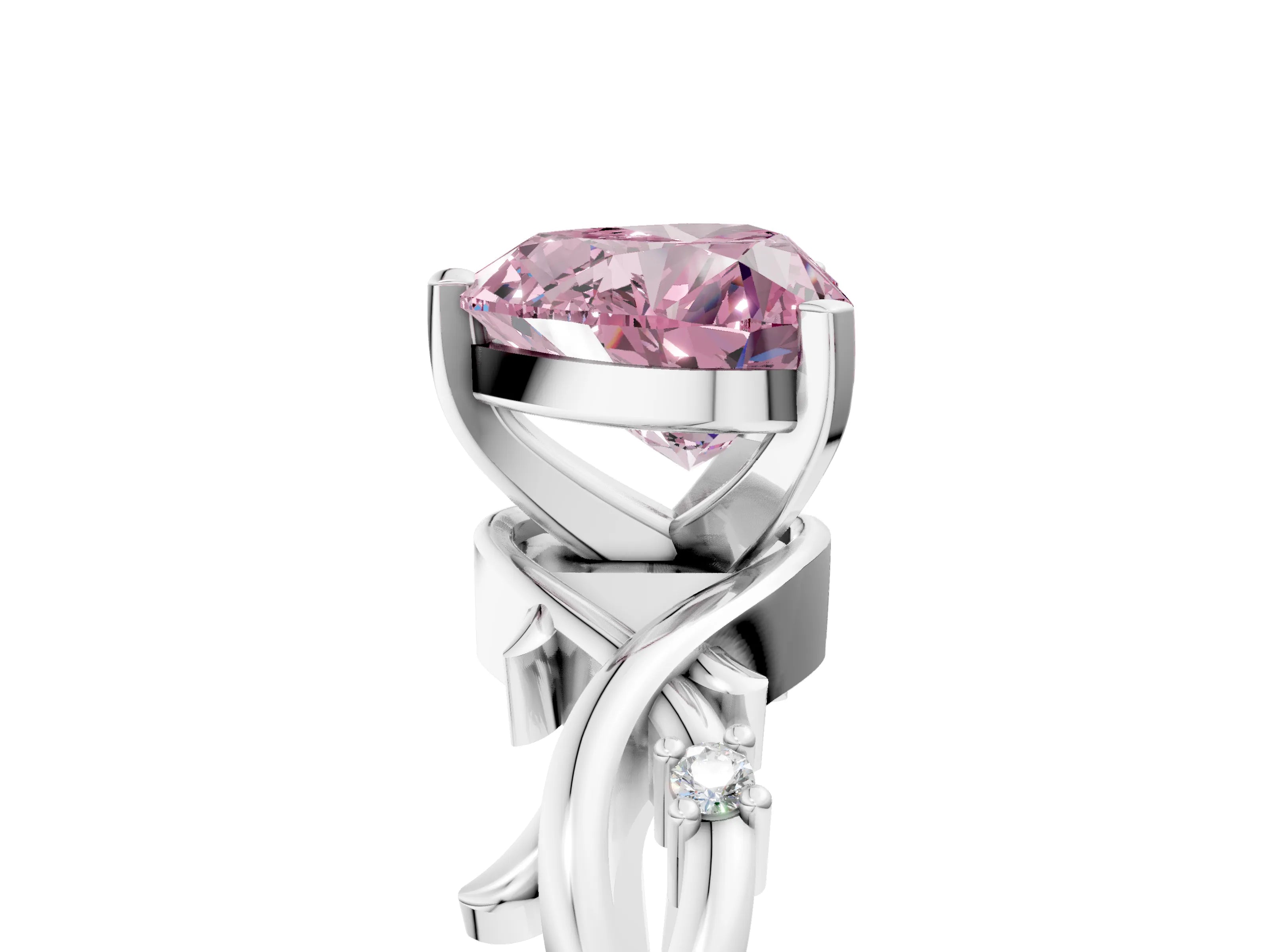 White gold Fancy Pink Heart Cut Diamond Solitaire Ring with Twisted Band and Prong Setting_342