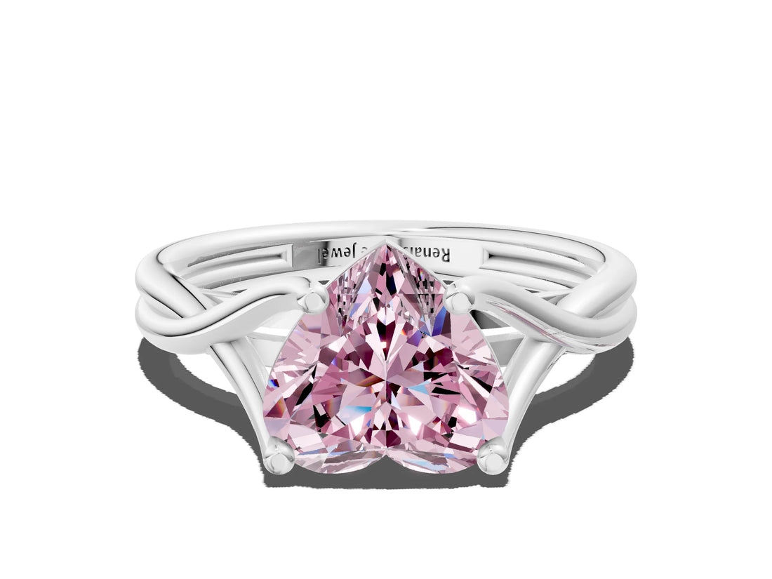 White gold Fancy Pink Heart Cut Diamond Solitaire Twist Band Prong Setting Ring_79
