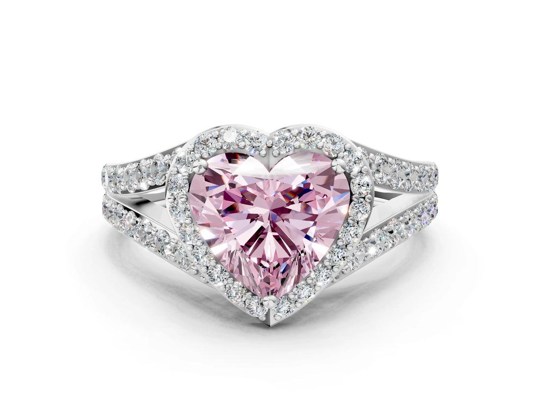 White gold Fancy Pink Heart Cut Diamond Split Shank Halo Ring with Four-Prong Setting_70