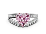 White gold Fancy Pink Heart Cut Diamond Split Shank Ring with Pavé Band and Four-Prong Setting_58
