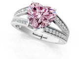 White gold Fancy Pink Heart Cut Diamond Split Shank Ring with Pavé Band and Four-Prong Setting_59