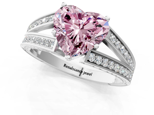 Platinum Heart-Shaped Pave Split Shank Engagement Ring Setting for Fancy Pink Center
